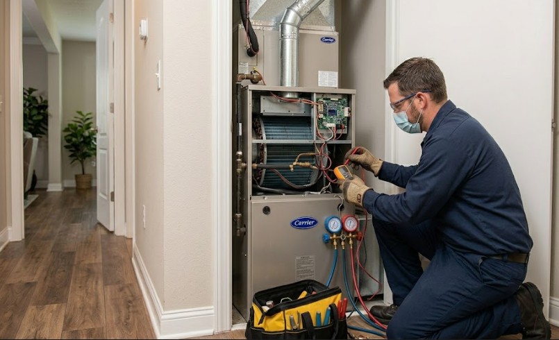 technician repairing carrier ac in hialeah