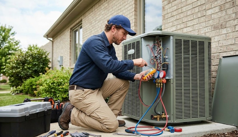 technician repairing lennox ac unit in hialeah fl