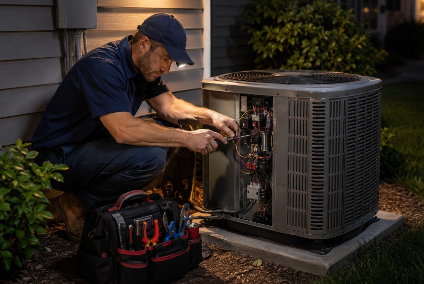 technician responding to emergency ac repair call in doral fl